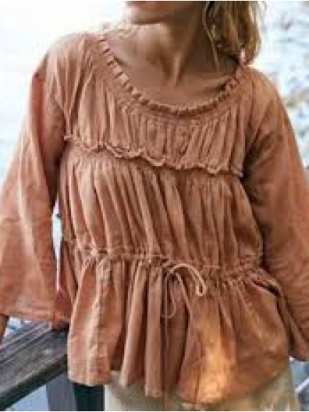Free People Ruffled Tiered Peasant Blouse in Dusty Orange - Size L